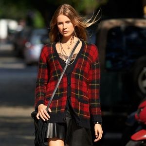 POLO RALPH LAUREN WOOL PLAID BOYFRIEND CARDIGAN